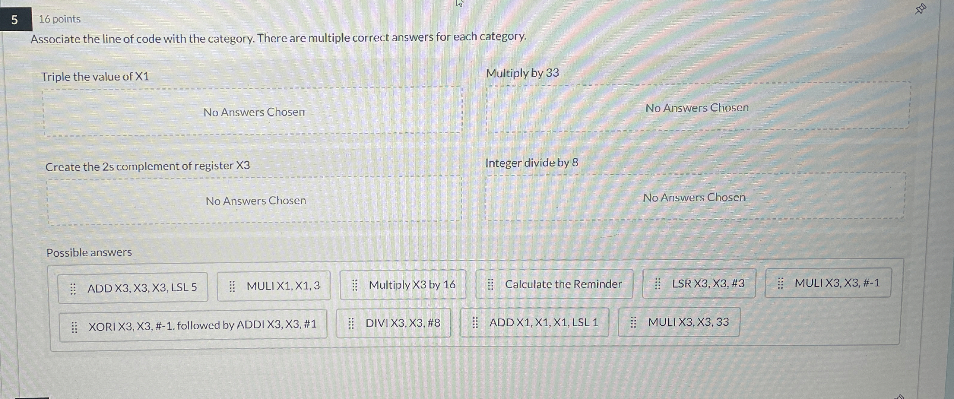 5 1 6 points Associate the line of code with the