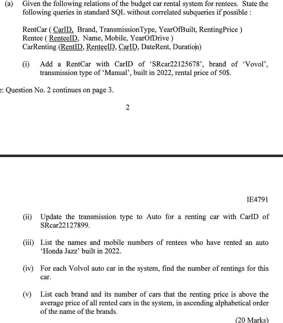 CV ( a ) Given the following relations of the