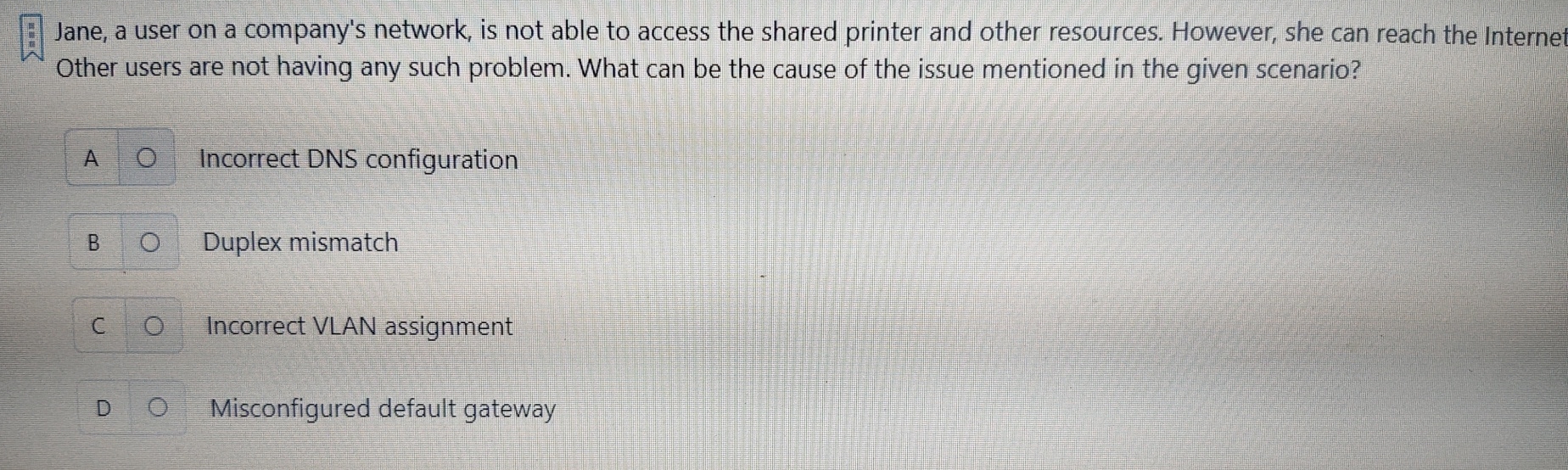 Jane, a user on a company's network, is not able