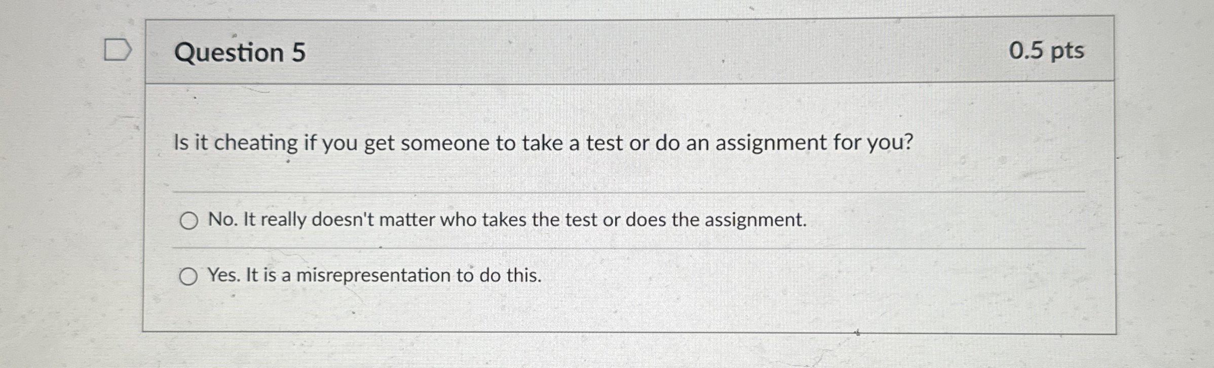 Question 5 0 . 5 pts Is it cheating if you get