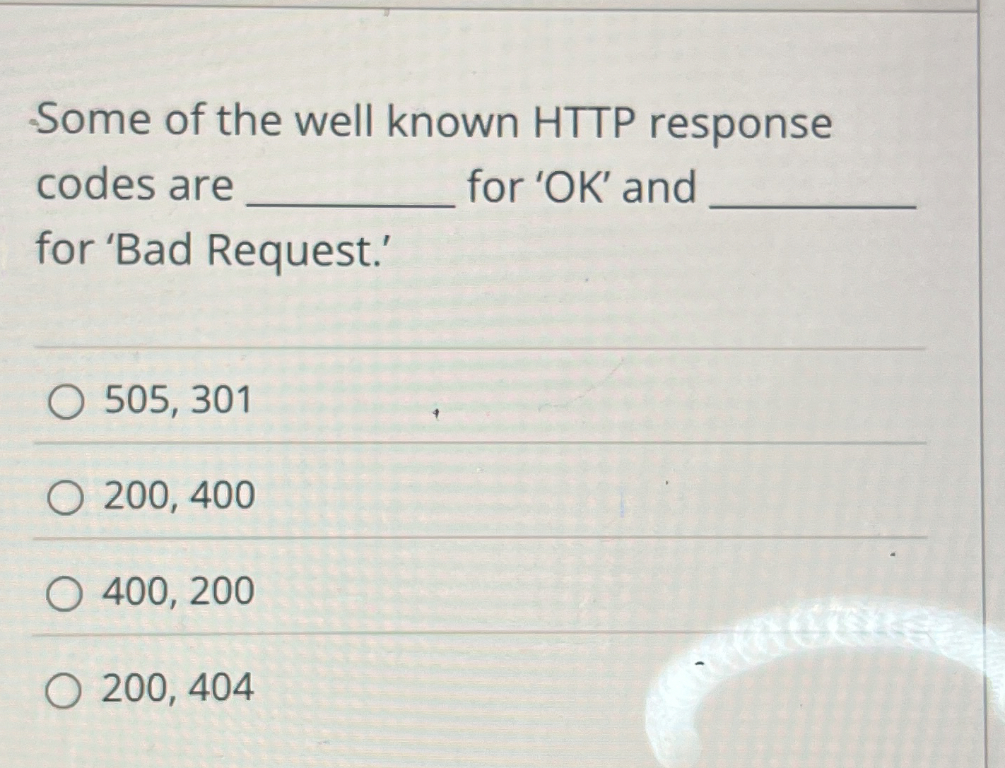 Some of the well known HTTP response codes are