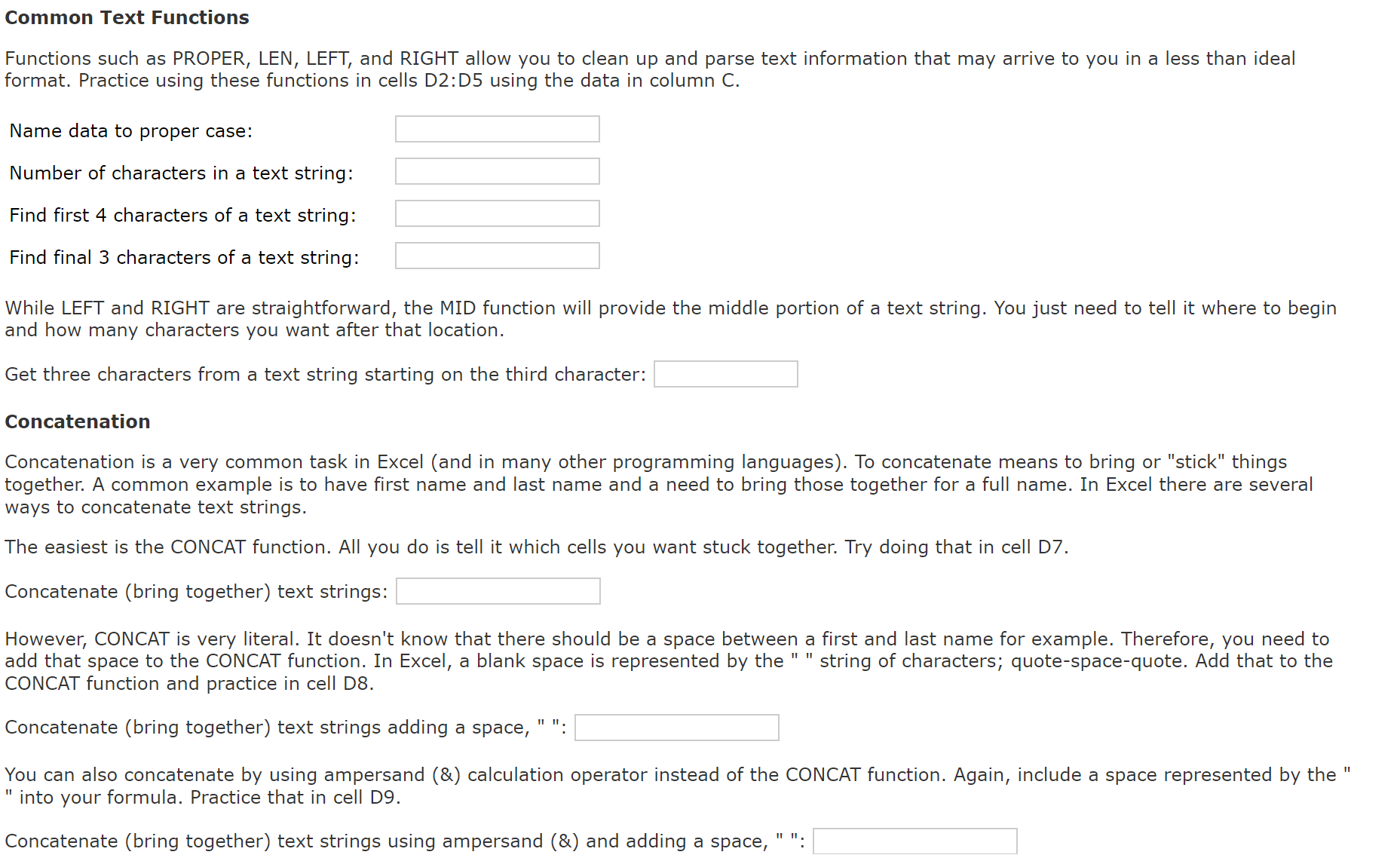 Common Text Functions Concatenate ( bring