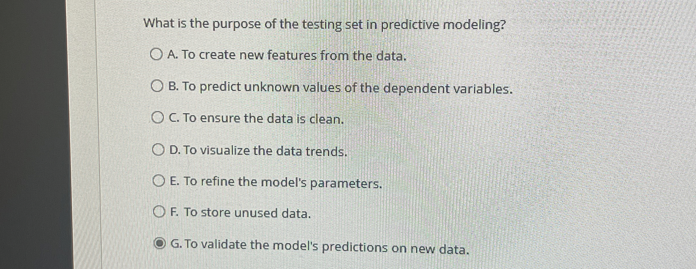 What is the purpose of the testing set in