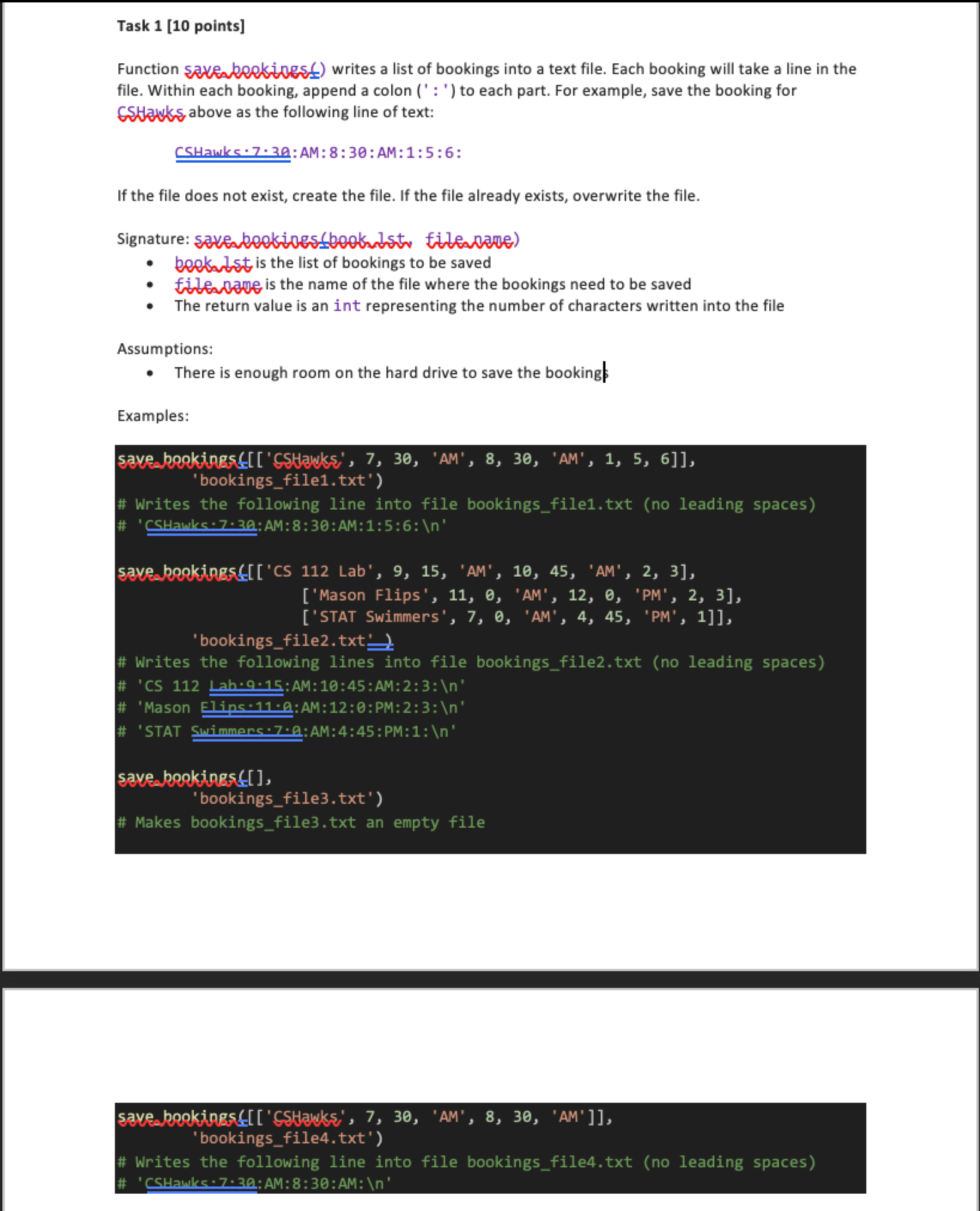 Task 1 [ 1 0 points ] Function saverbeokings ( )