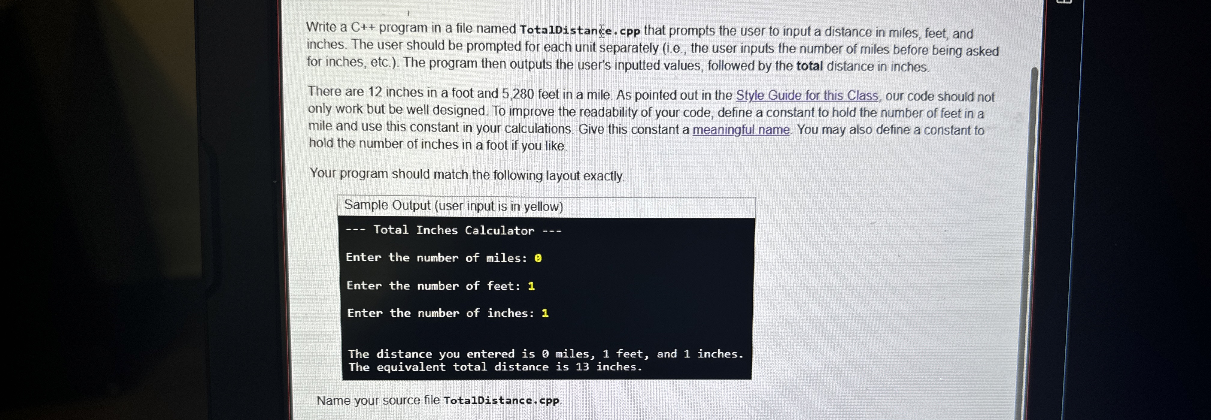 Write a C + + program in a file named