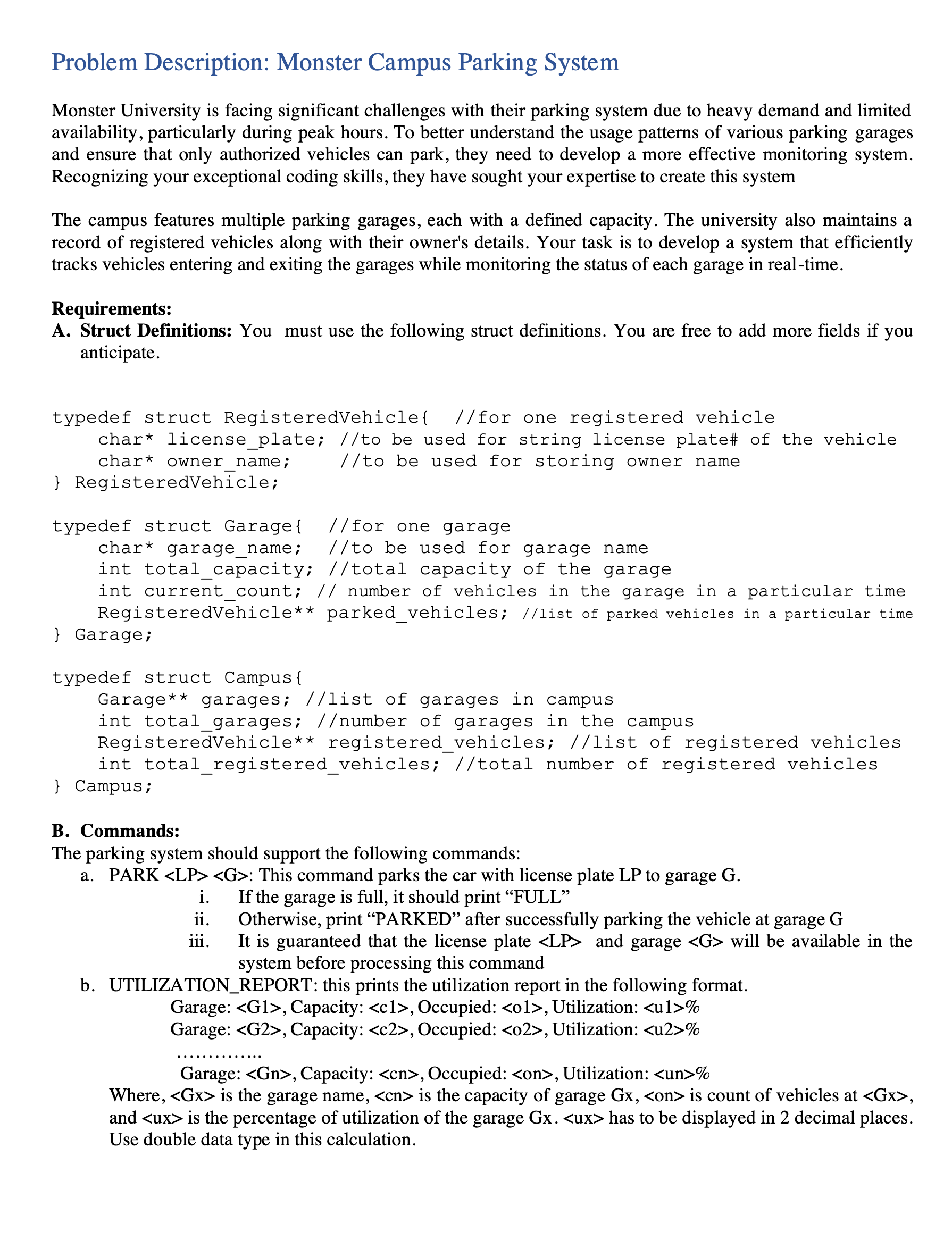 Problem Description: Monster Campus Parking