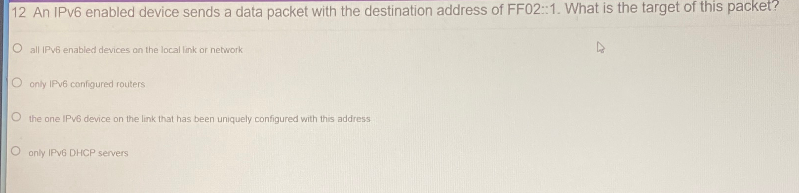 1 2 An IPv 6 enabled device sends a data packet