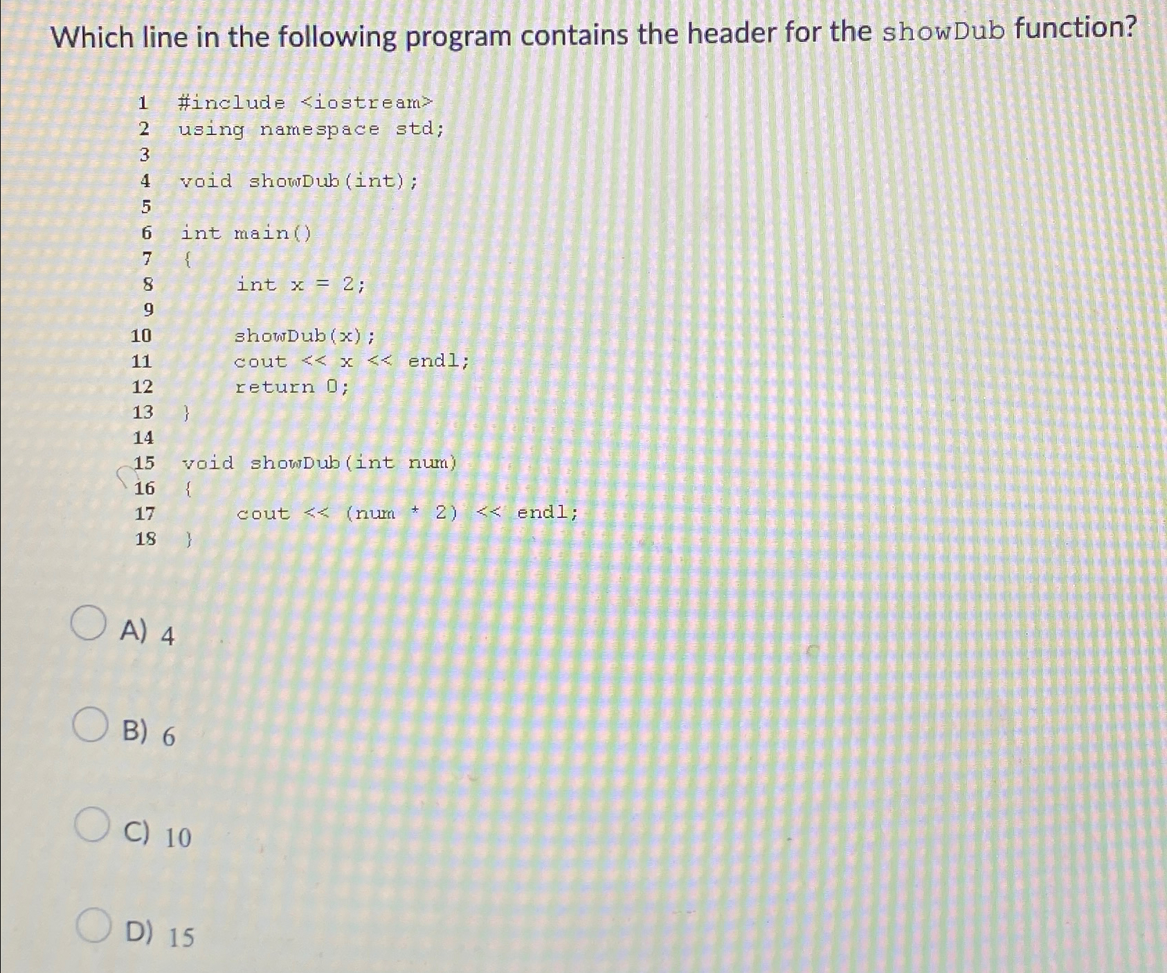 Which line in the following program contains the