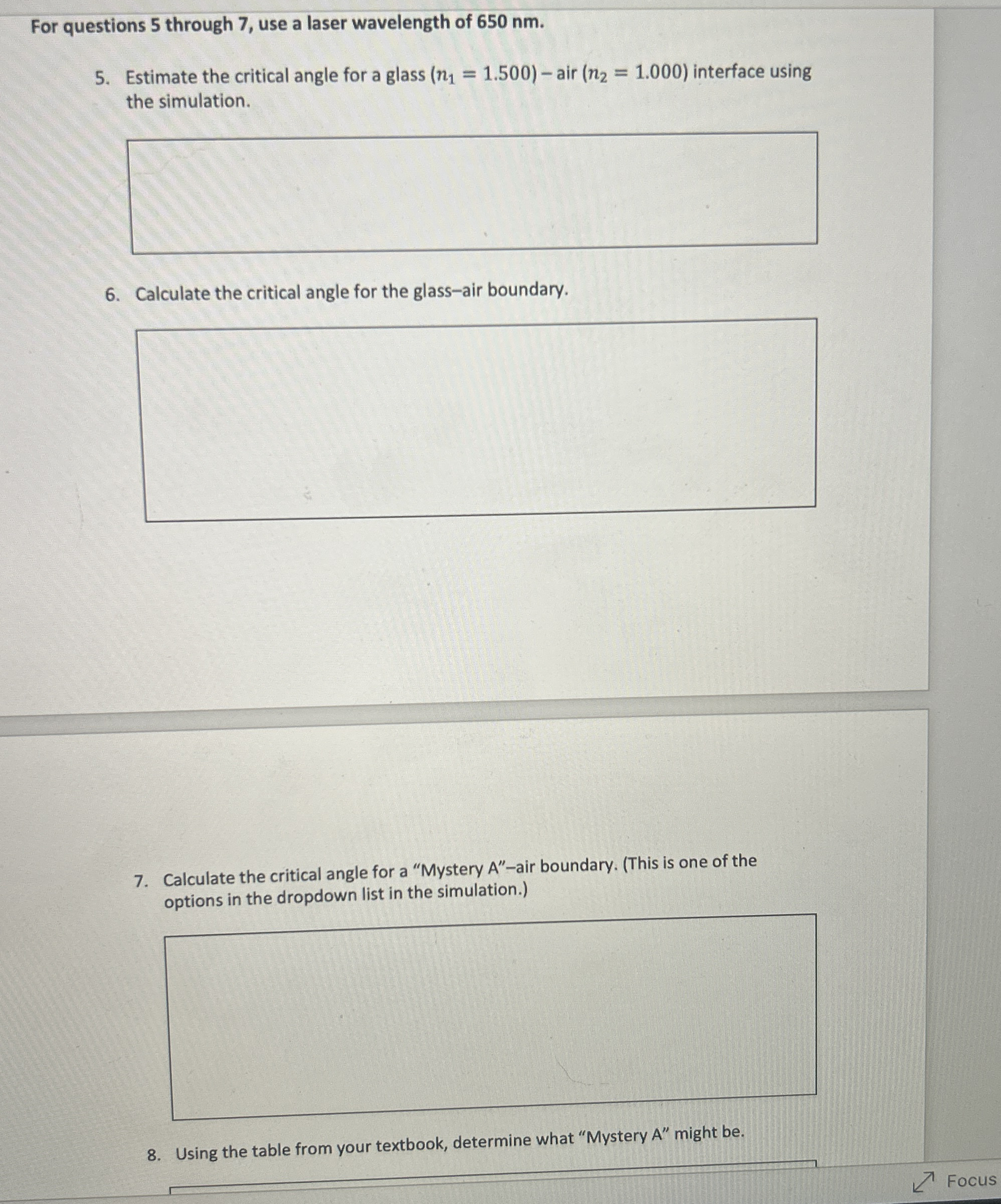 For questions 5 through 7 , use a laser