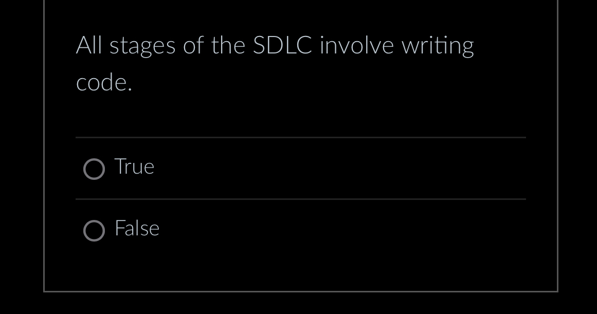 All stages of the SDLC involve writing code. q ,