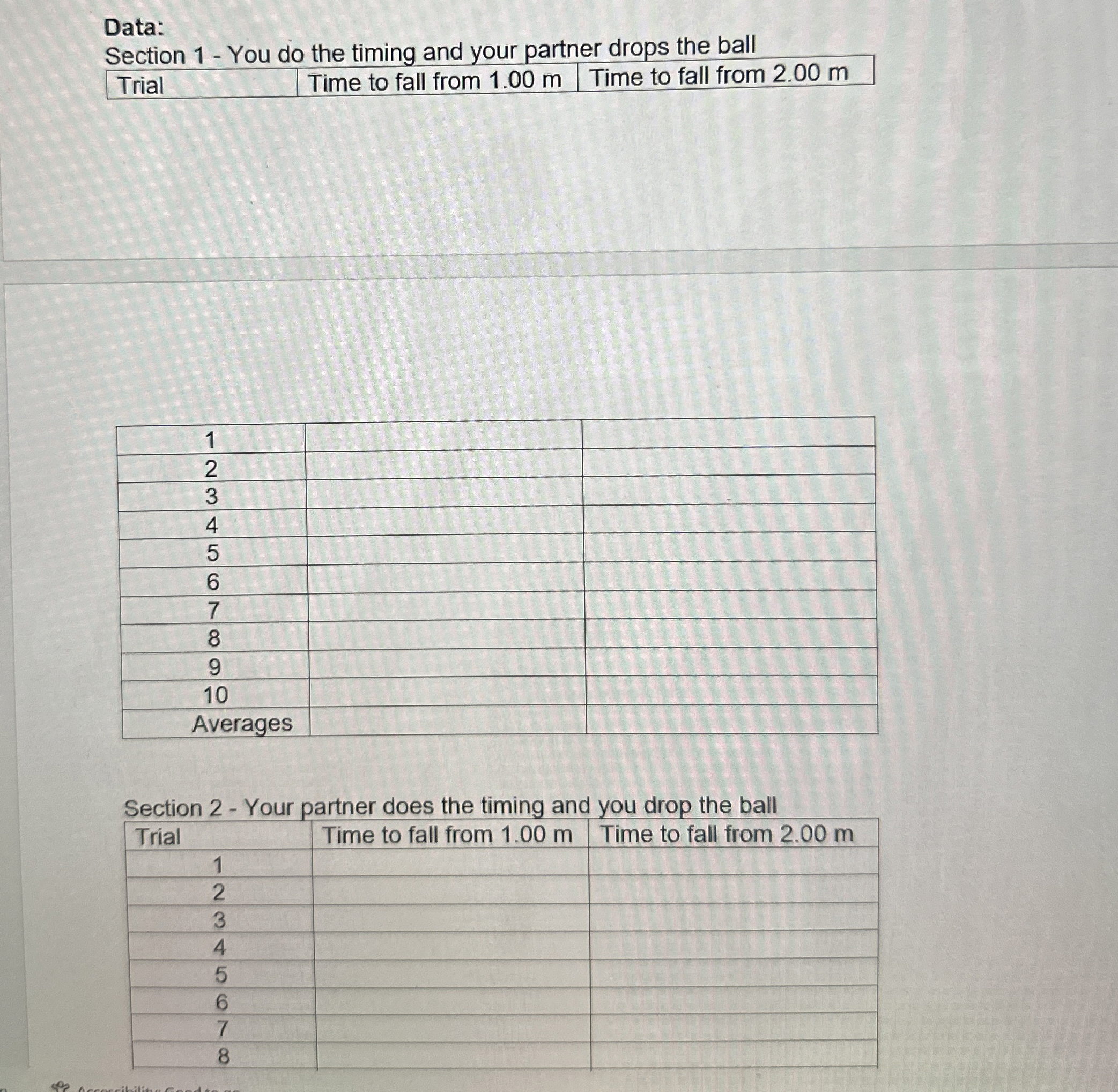 Data: Section 1 - You do the timing and your