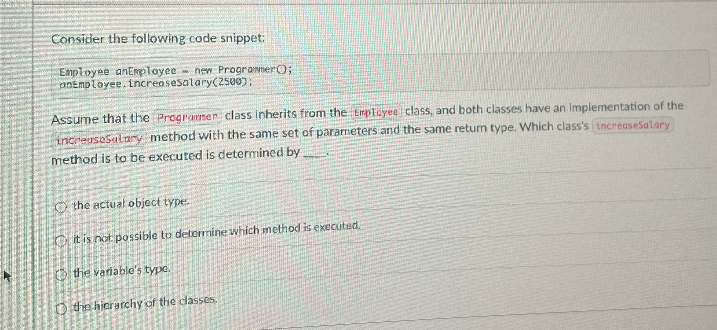Consider the following code snippet: Employee