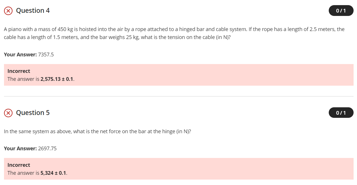 Question 4 A piano with a mass of 4 5 0 kg is