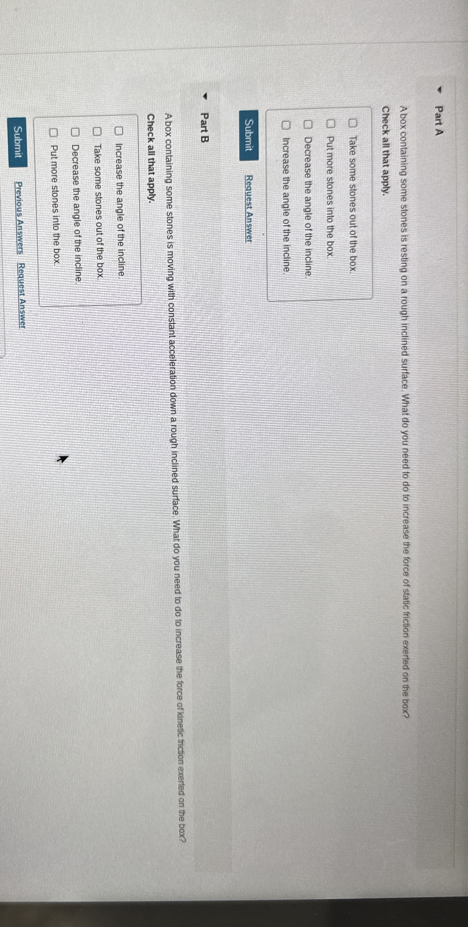 Part A Abox containing some stones is resting on