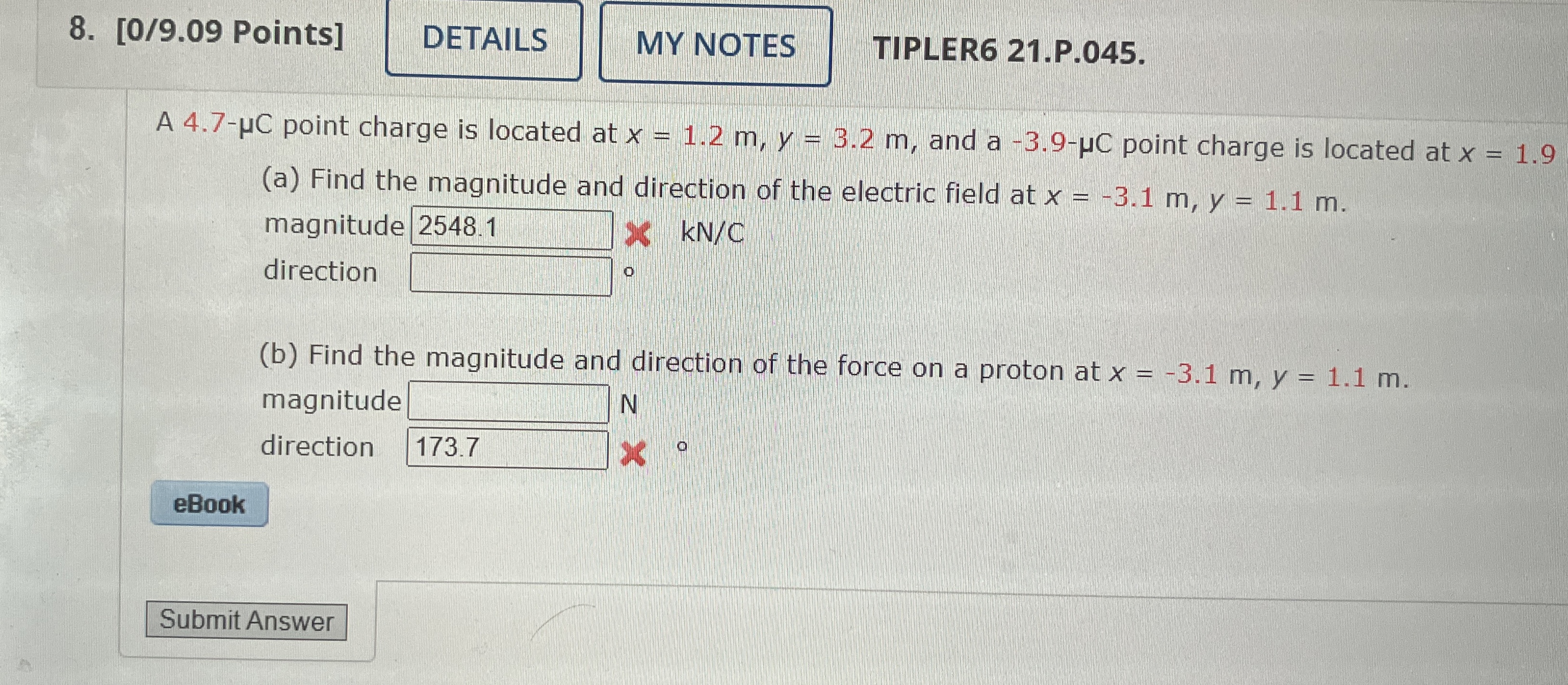 [ 0 / 9 . 0 9 Points ] MY NOTES TIPLER 6 2 1 . P