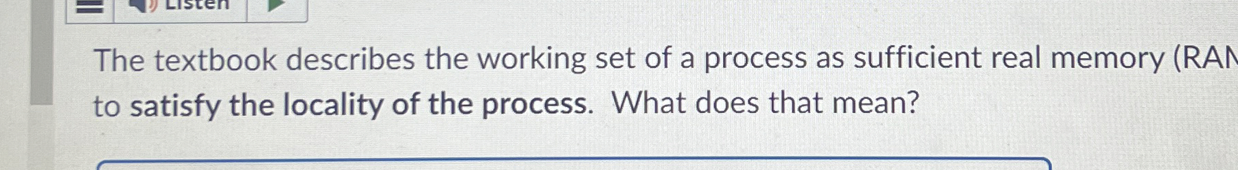 The textbook describes the working set of a