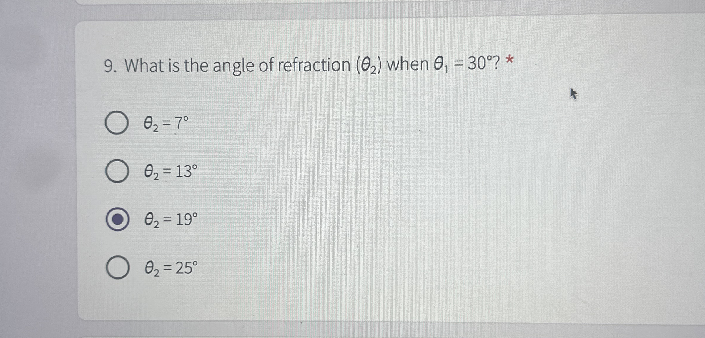 What is the angle of refraction ( 2 ) when 1 = 3