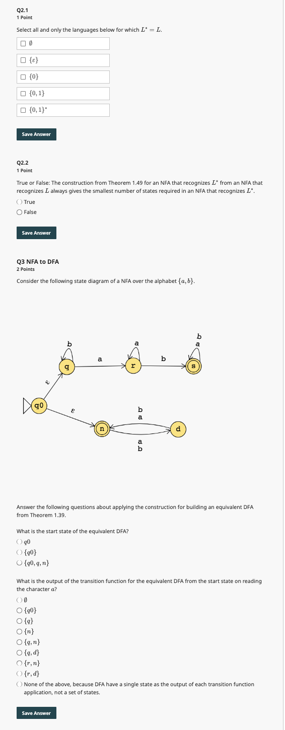 Q 2 . 1 Select all and only the languages below