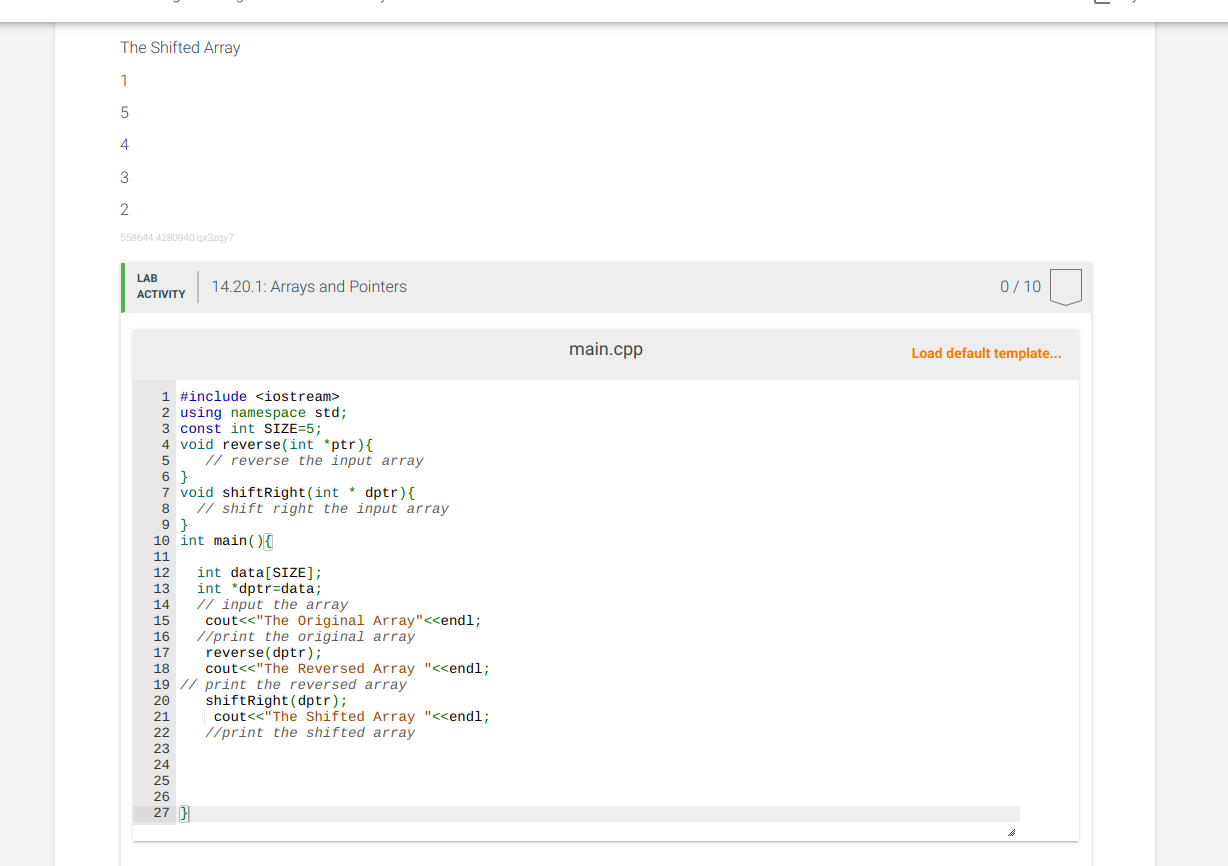 LAB ACTIVITY 1 4 . 2 0 Arrays and Pointers Write