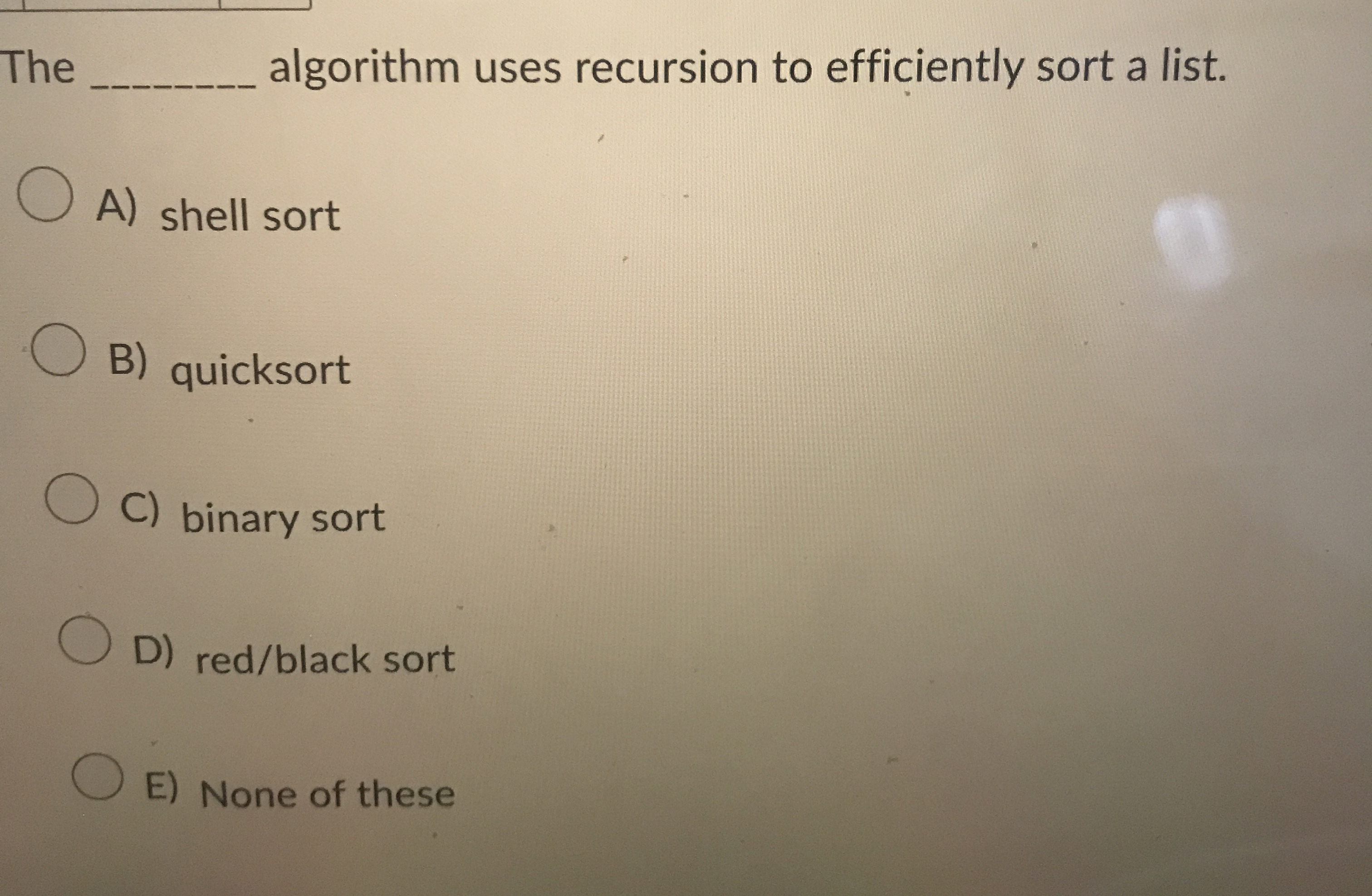The algorithm uses recursion to efficiently sort