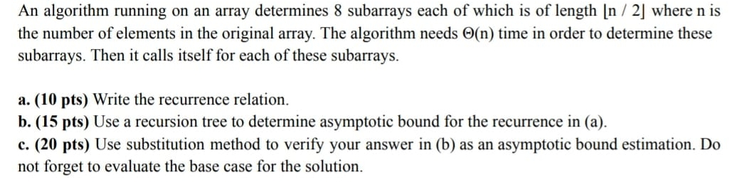 An algorithm running on an array determines 8