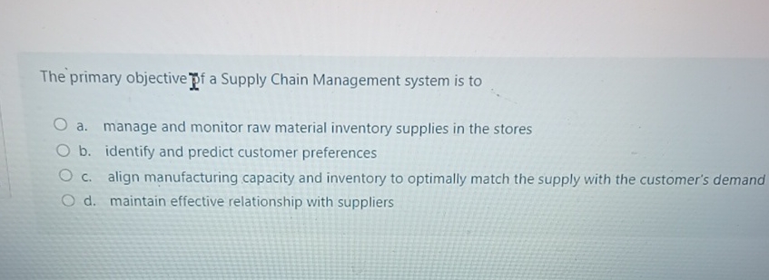 The primary objective P f a Supply Chain