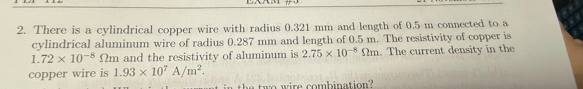 There is a cylindrical copper wire with radius 0