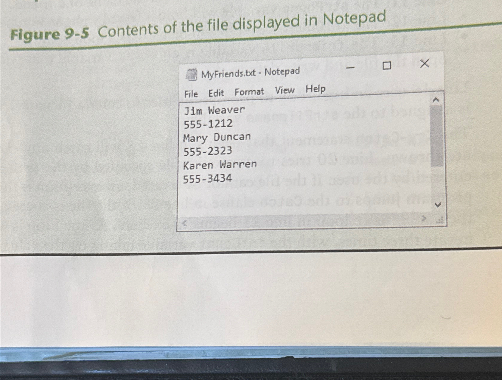 Figure 9 - 5 Contents of the file displayed in