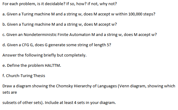 For each problem, is it decidable? If so , how?
