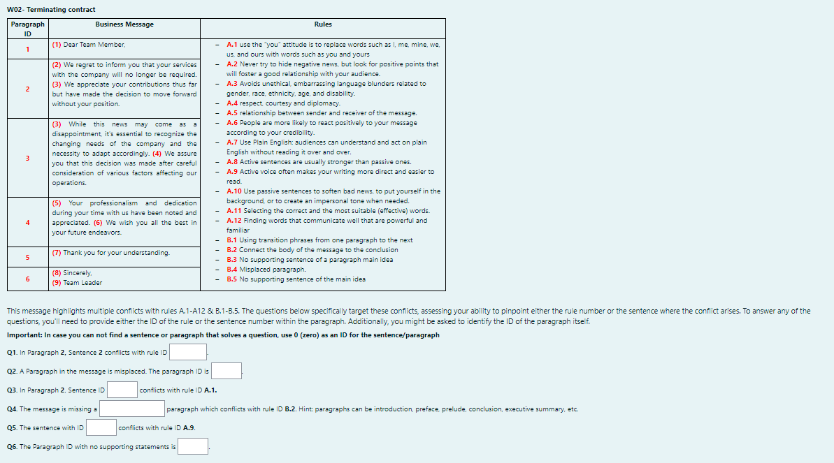 W 0 2 - Terminating contract questions, you'll