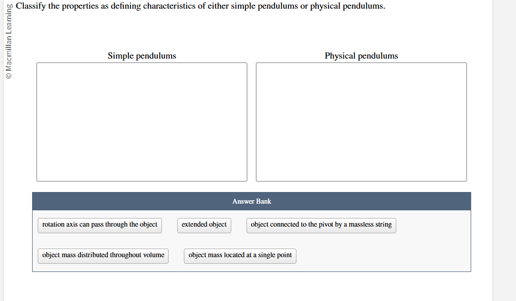 Simnle nendulums Physical nendulums Answer Bank