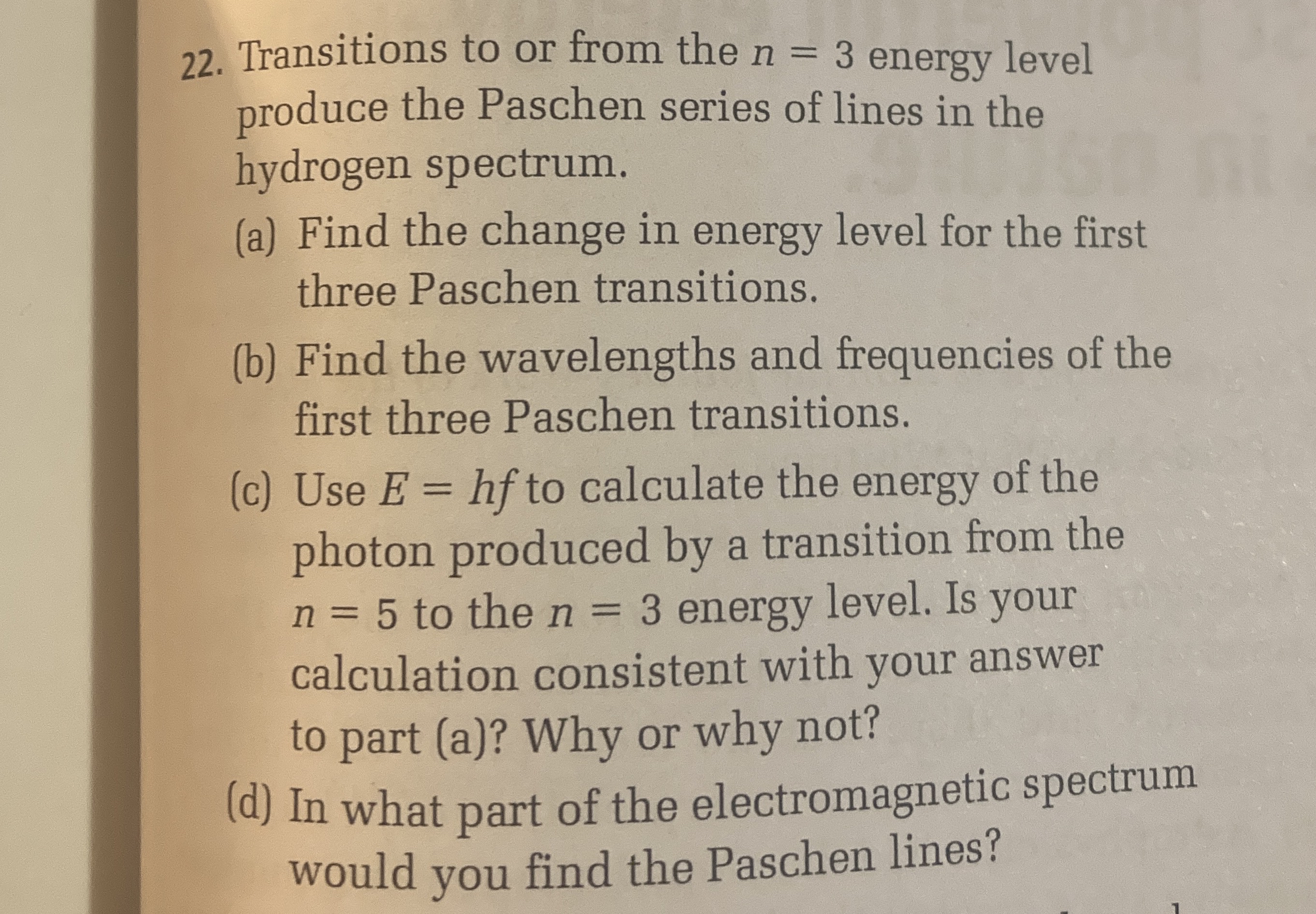 Transitions to or from the n = 3 energy level