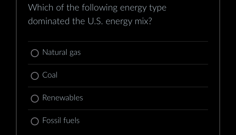 Which of the following energy type dominated the