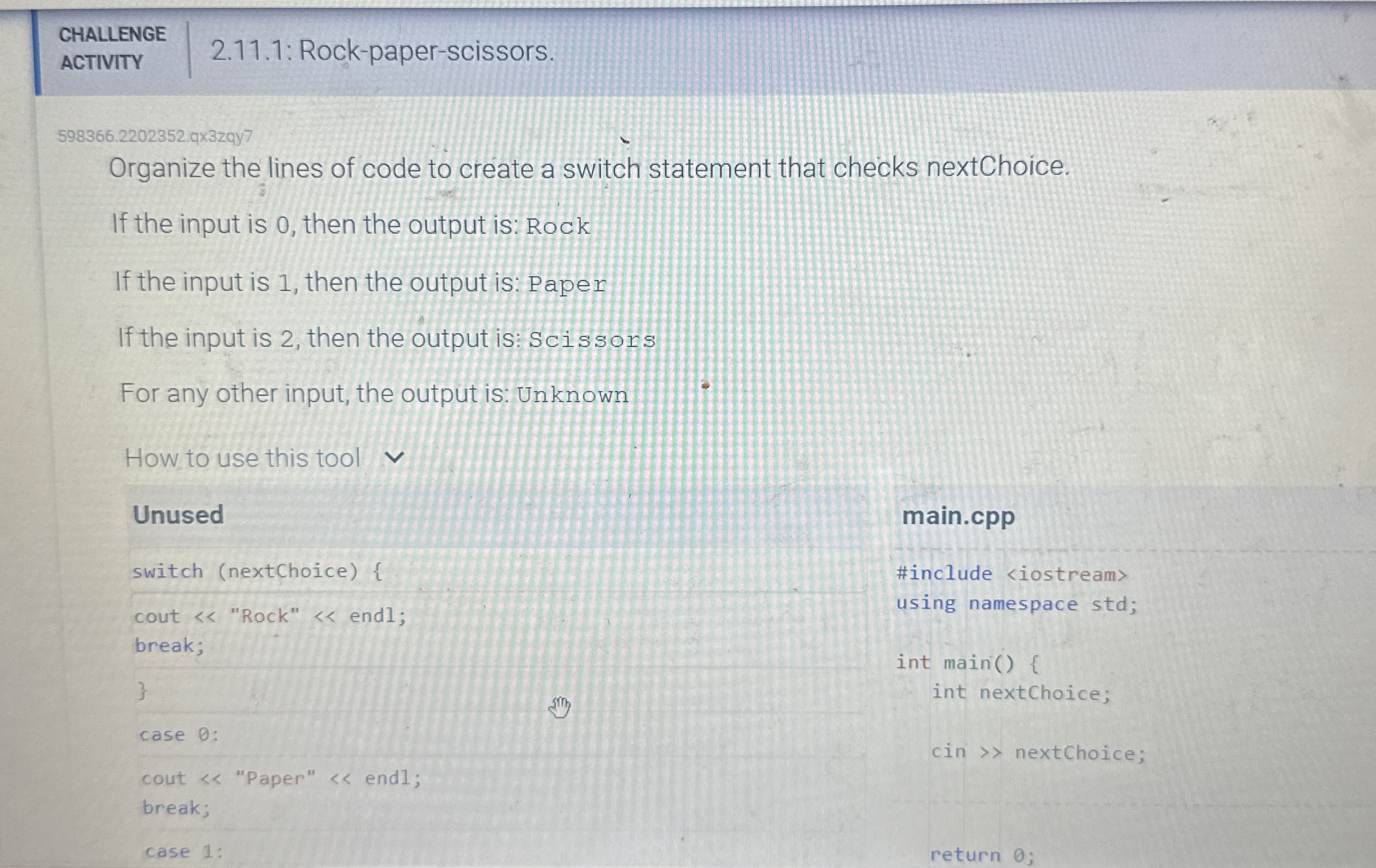 CHALLENGE ACTIVITY 2 . 1 1 . 1 : Rock - paper -