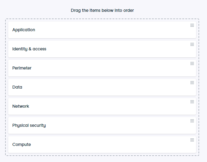 Drag the Items below Into order Appllcatlon