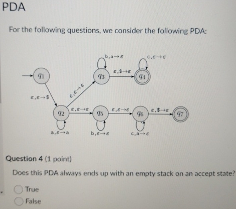 PDA For the following questions, we consider the