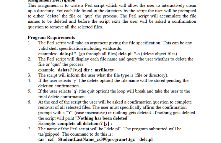 This assignment is to write a Perl script which