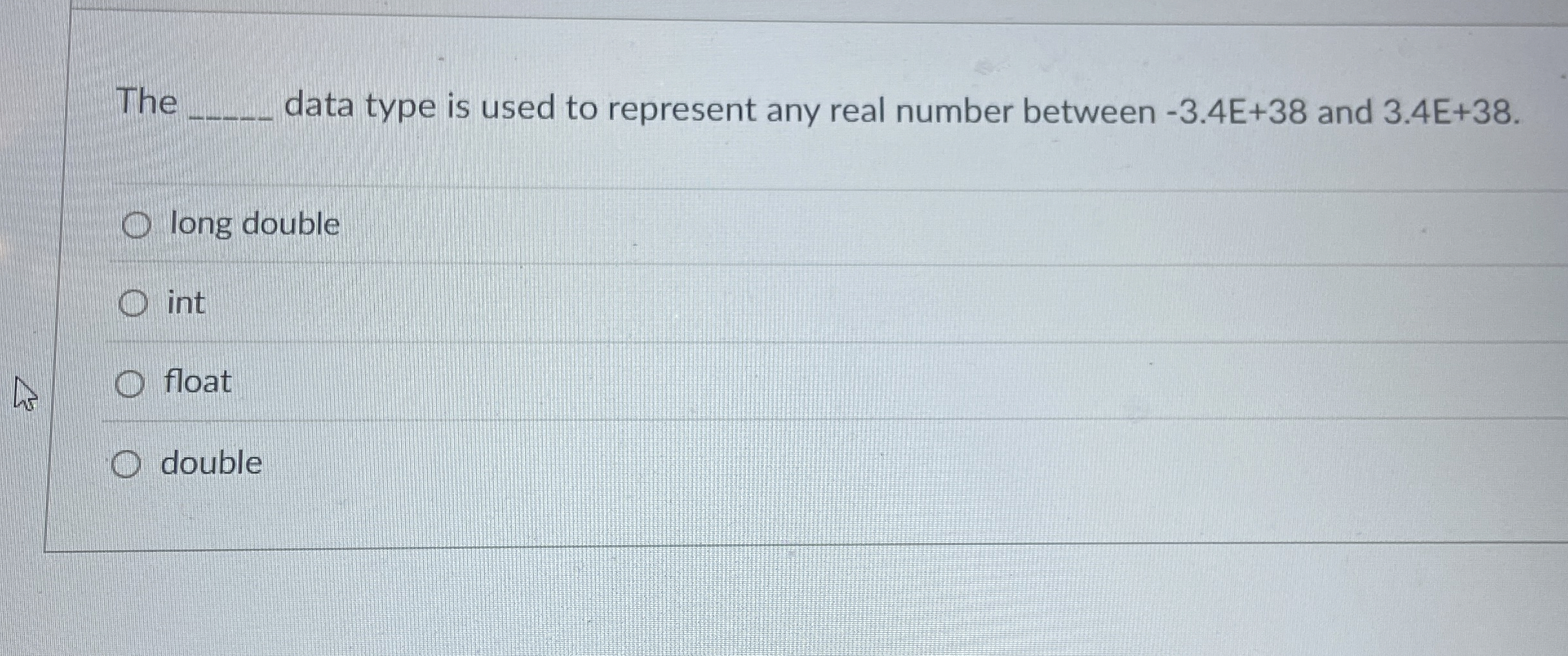 The data type is used to represent any real
