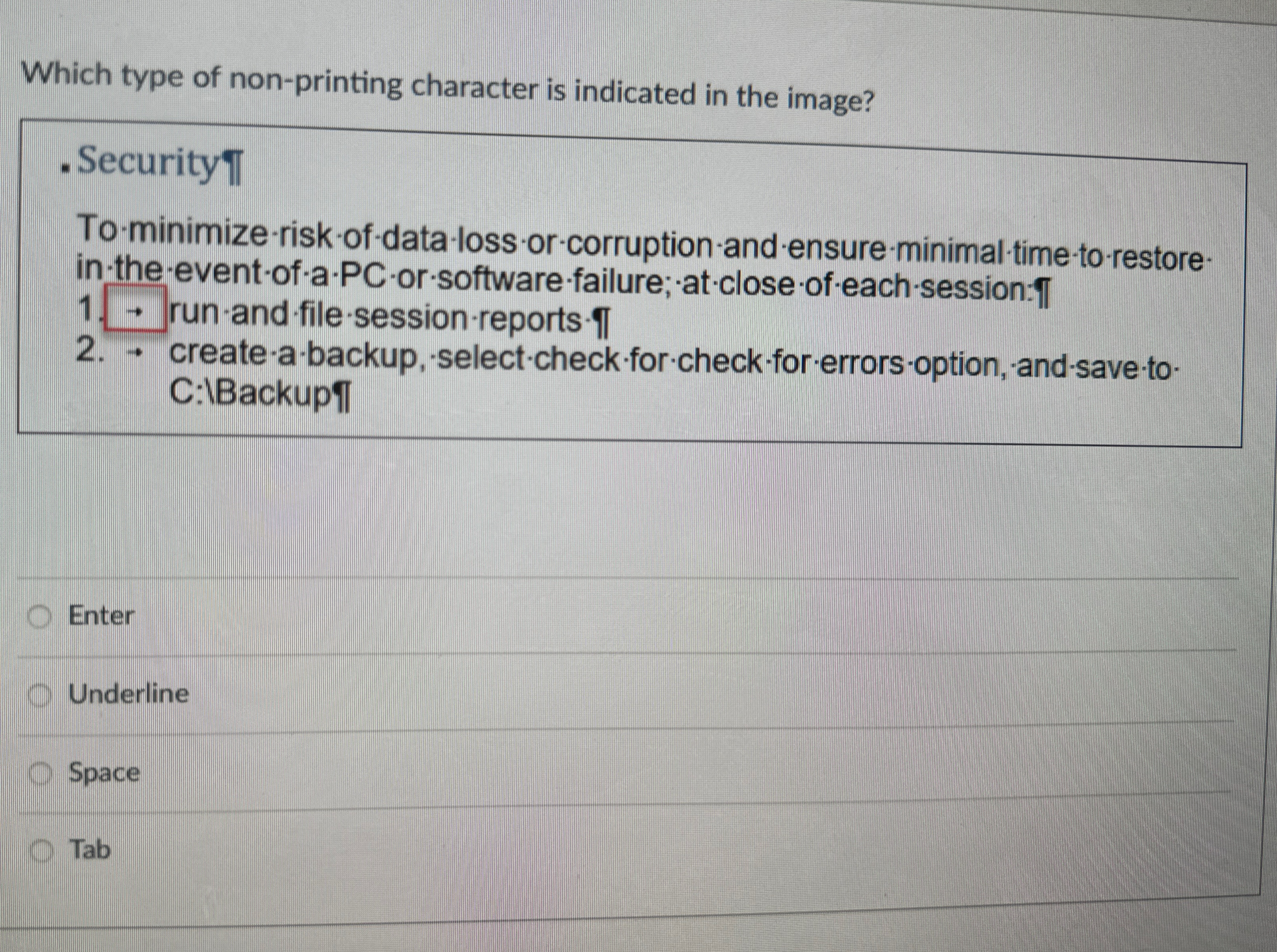 Which type of non - printing character is