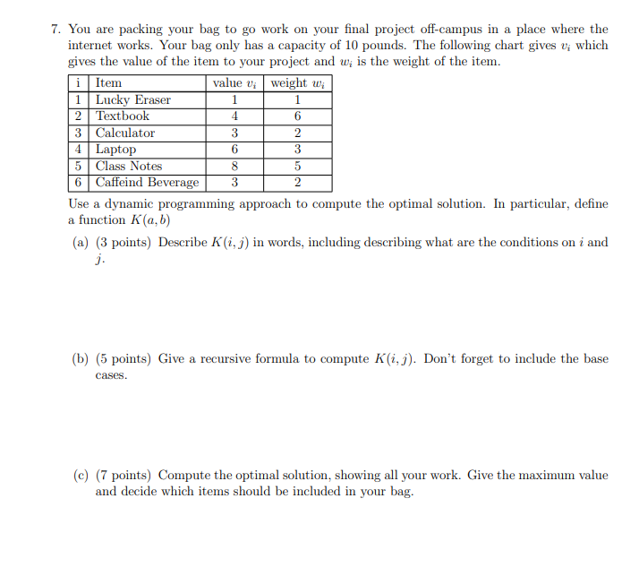 You are packing your bag to go work on your final