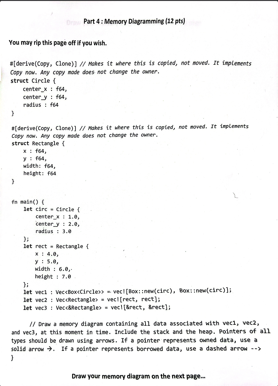Part 4 : Memory Diagramming ( 1 2 pts ) You may