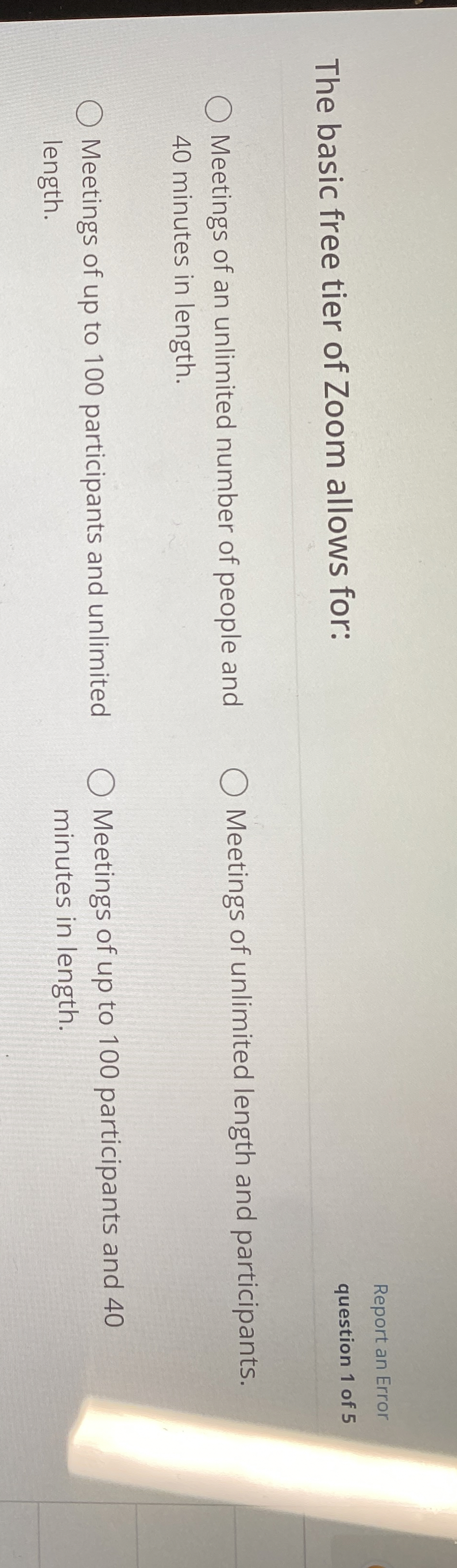 Report an Error The basic free tier of Zoom