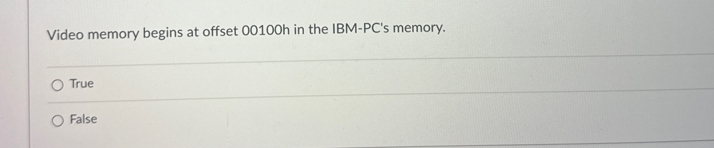 Video memory begins at offset 0 0 1 0 0 h in the