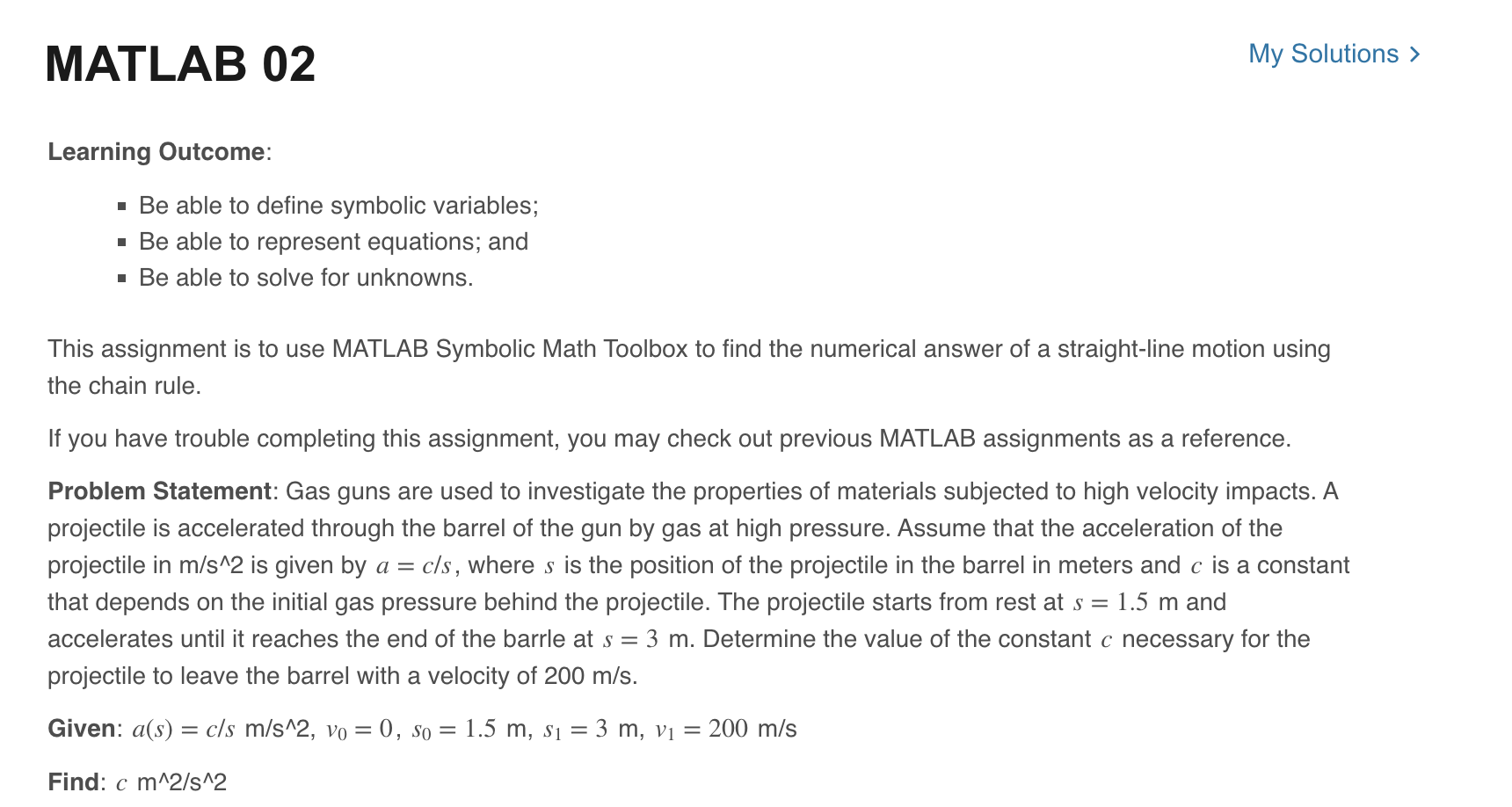 Learning Outcome: % Please enter your name inside
