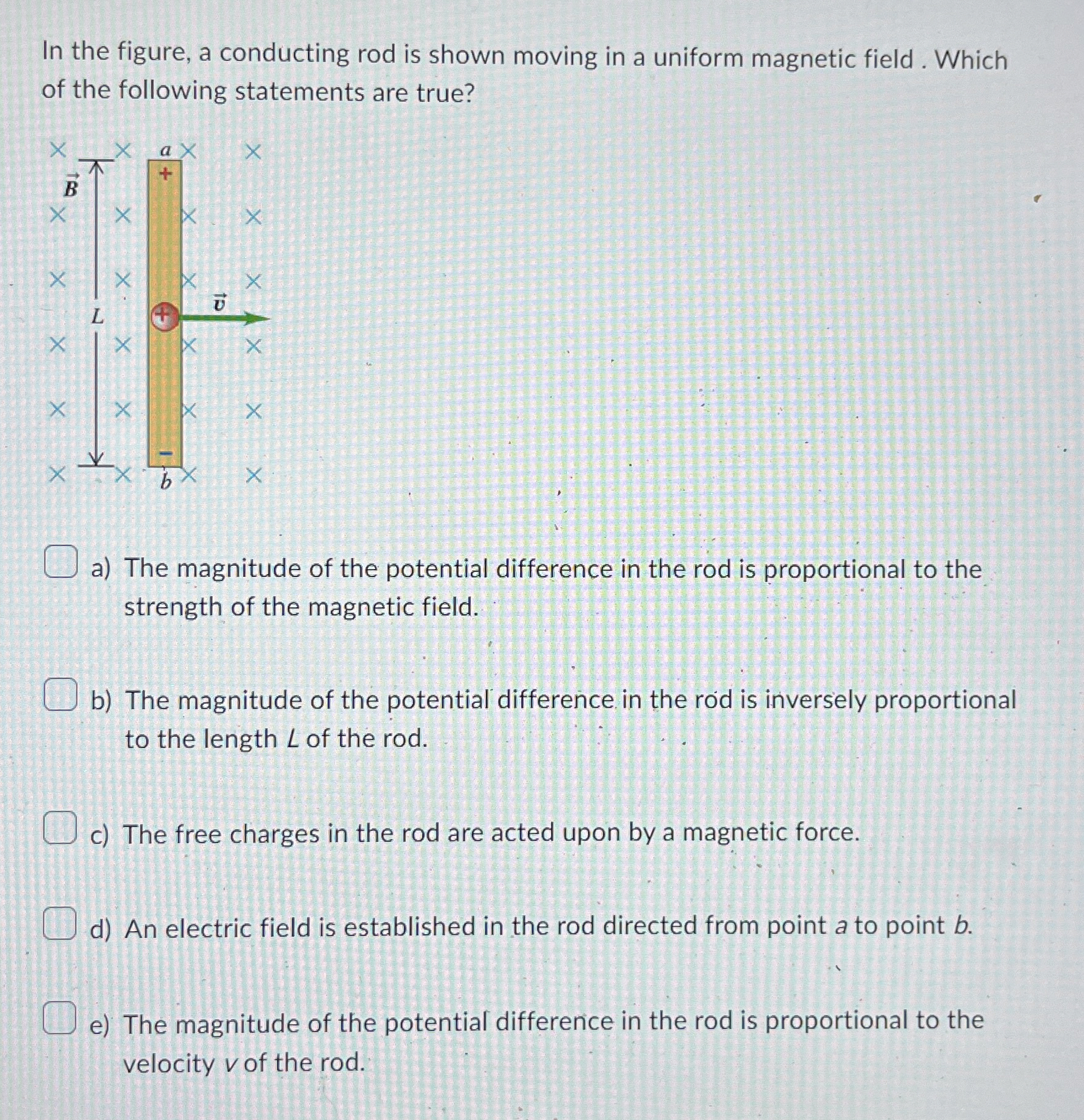 In the figure, a conducting rod is shown moving