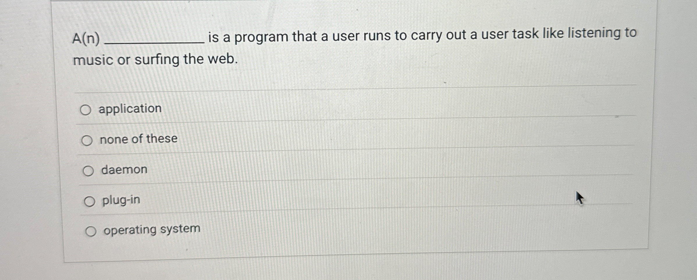 A ( n ) is a program that a user runs to carry
