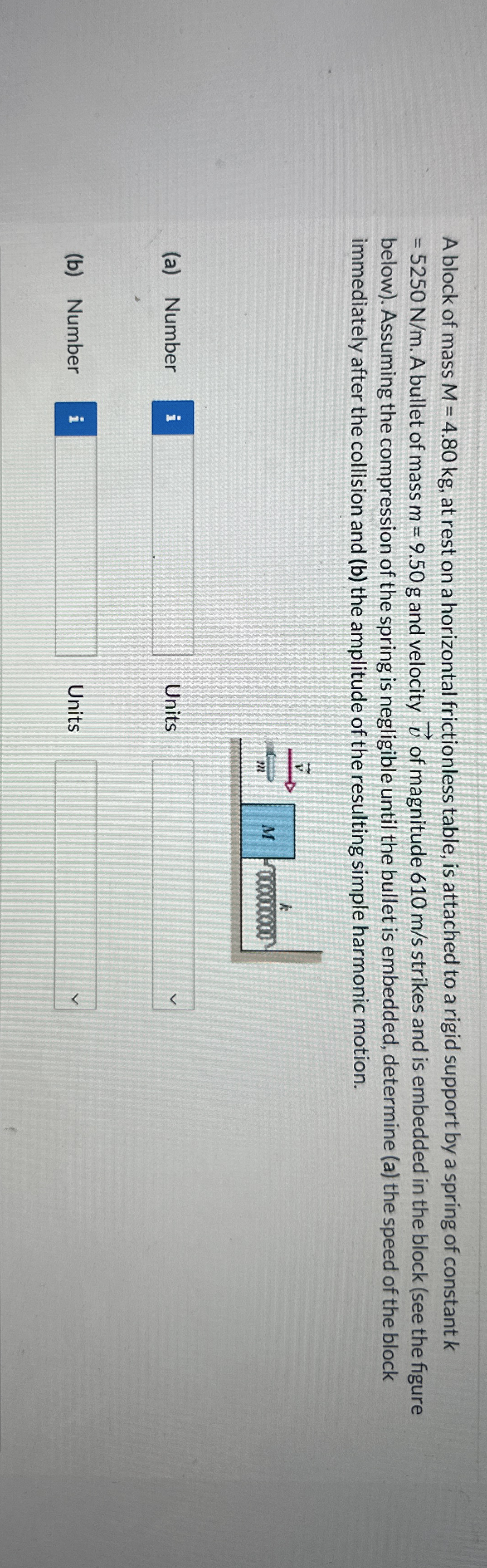 A block of mass M = 4 . 8 0 k g , at rest on a