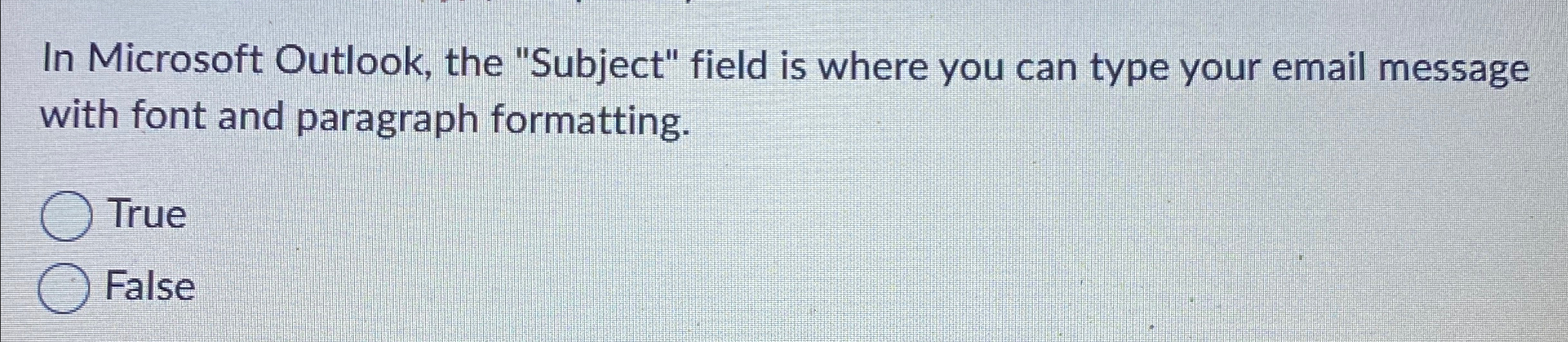 In Microsoft Outlook, the "Subject" field is