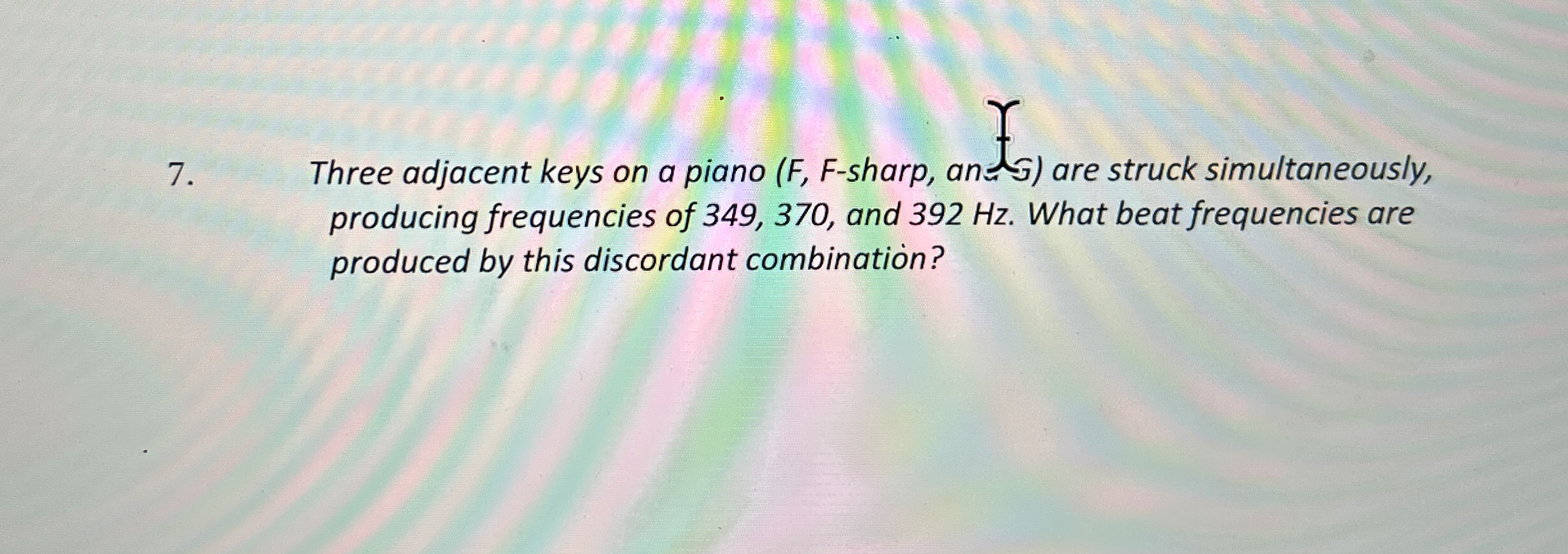Three adjacent keys on a piano ( F , F - sharp,
