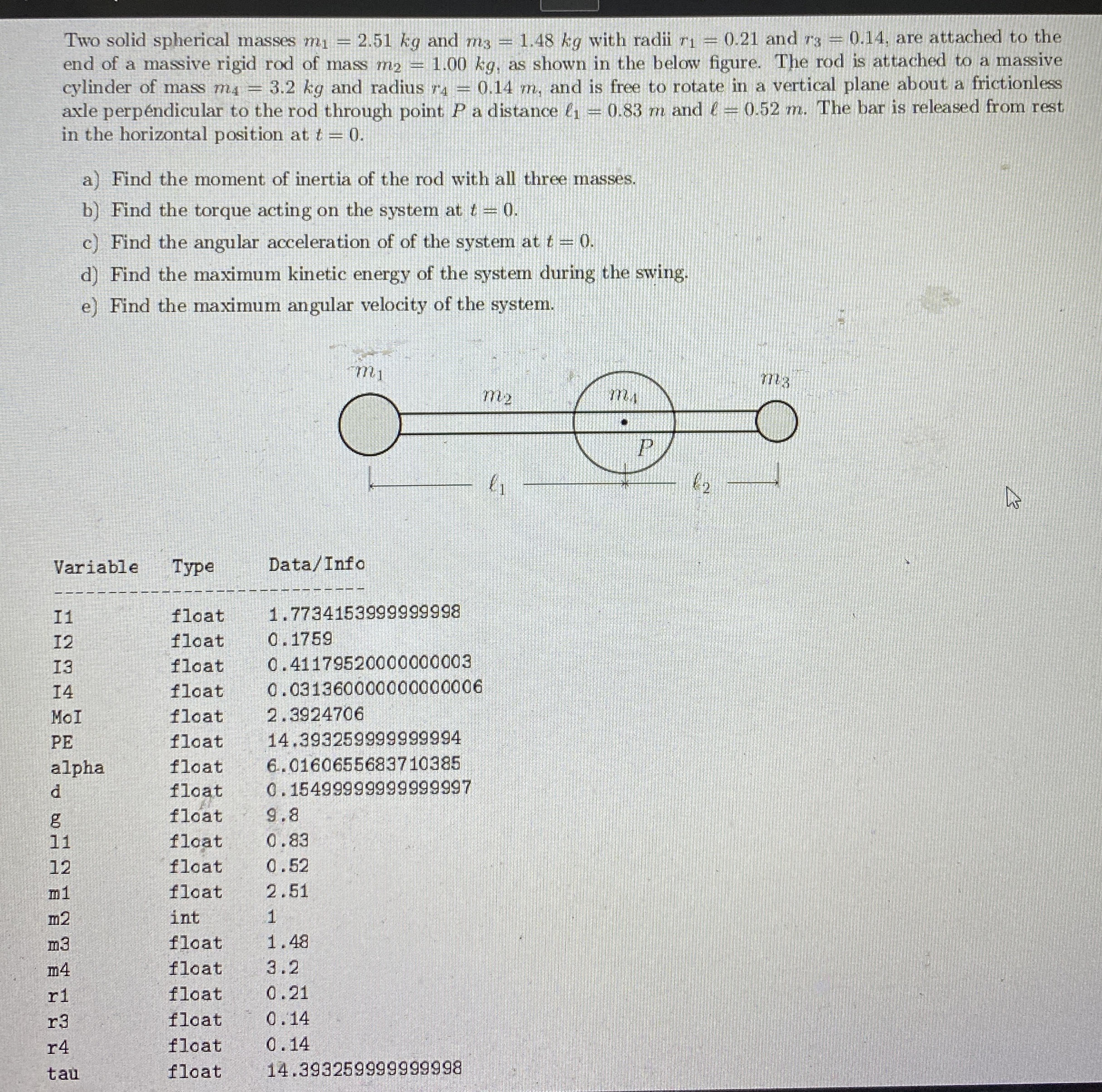 Two solid spherical masses m 1 = 2 . 5 1 k g and